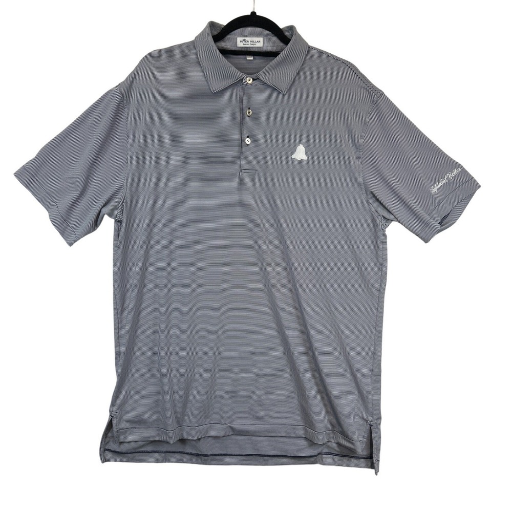 Peter Millar Polo Shirt Mens‎ Large L Navy Stripe Summer Comfort Highland Belles